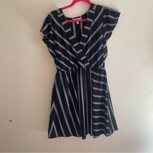 black and white striped, detailed short sleeves, barely worn